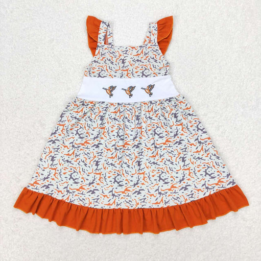 GSD1271 Duck Embroidery Camo Print Girls Knee Length Summer Dress