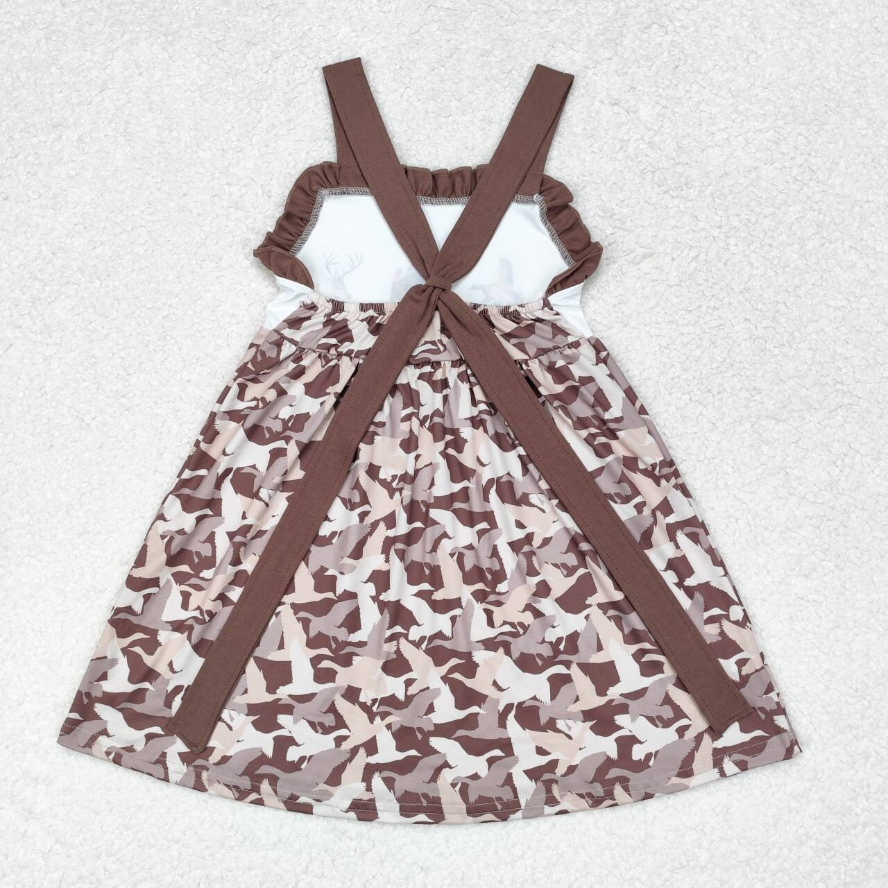 GSD1272 Brown Camo Duck Turkey Deer Print Girls Knee Length Summer Dress