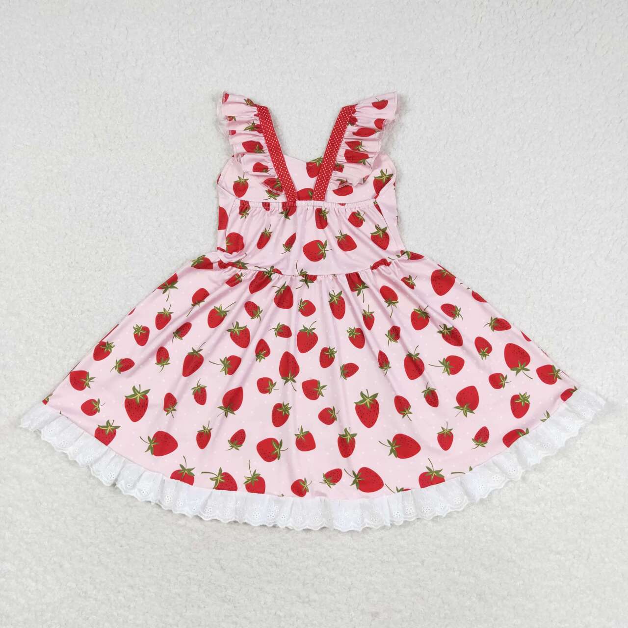 GSD1273  Strawberry Print Girls Knee Length Summer Dress