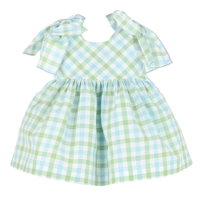 (Pre-order)GSD1278 Green Plaid Print Girls Knee Length Summer Dress