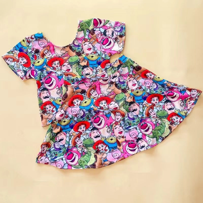 (Pre-order)GSD1281 Cartoon Toys Print Skirts Girls Summer Clothes Set