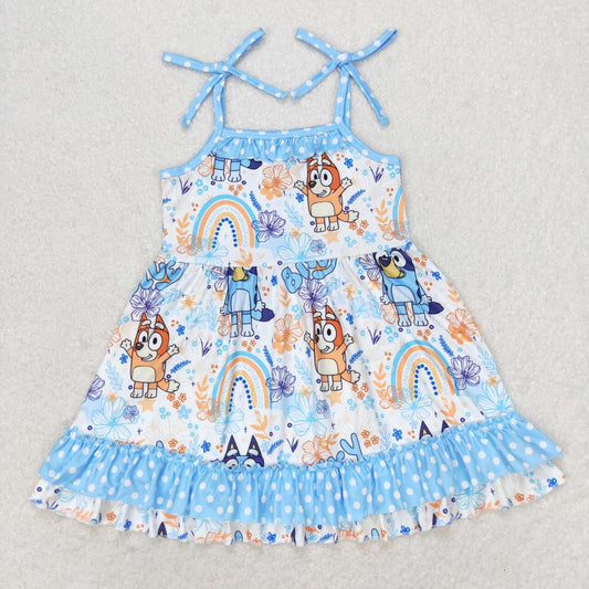 GSD1284  Cartoon Dog Rainbow Print Girls Knee Length Summer Dress