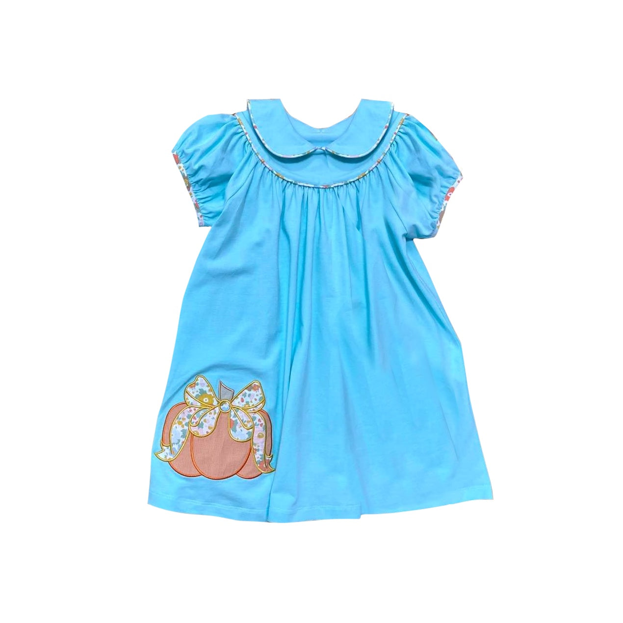 (Pre-order)GSD1298 Pumpkin Blue Girls Knee Length Fall Dress