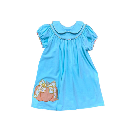 (Pre-order)GSD1298 Pumpkin Blue Girls Knee Length Fall Dress