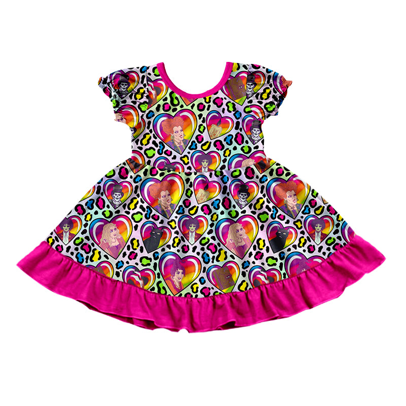 (Pre-order)GSD1308 Witch Colorful Leopard Print Girls Knee Length Halloween Dress