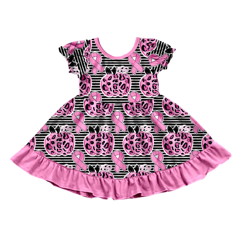 (Pre-order)GSD1318 Pink Leopard Pumpkin Print Girls Knee Length Fall Dress