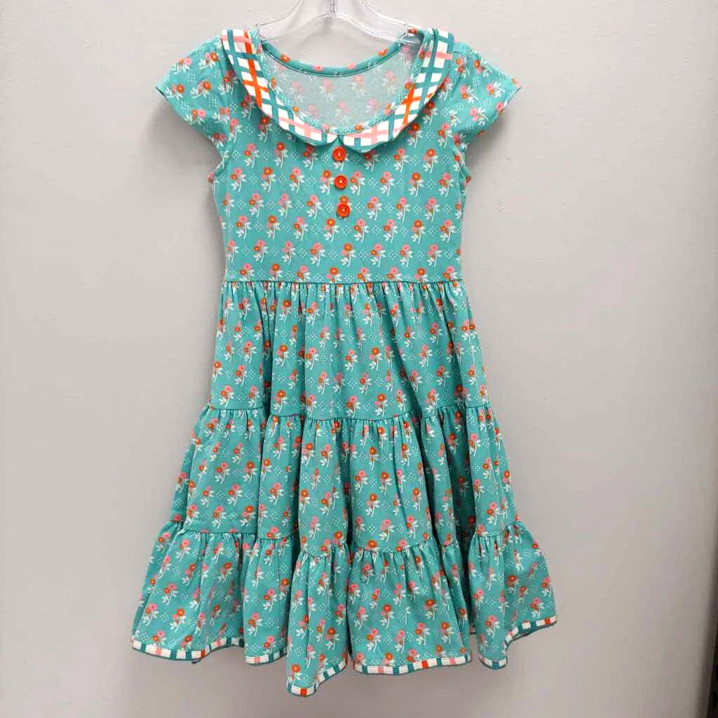 (Pre-order)GSD1330 Green Small Flowers Print Girls Knee Length Dress