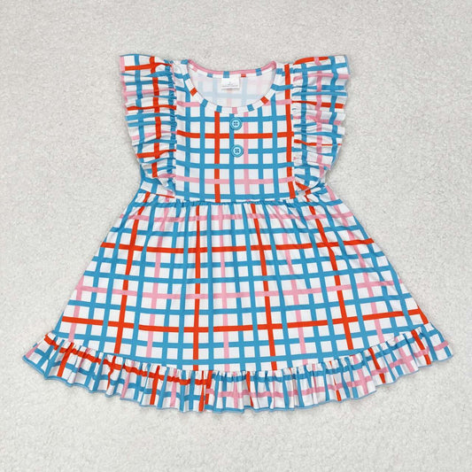 GSD1331 Plaid Print Girls Knee Length Fall Dress