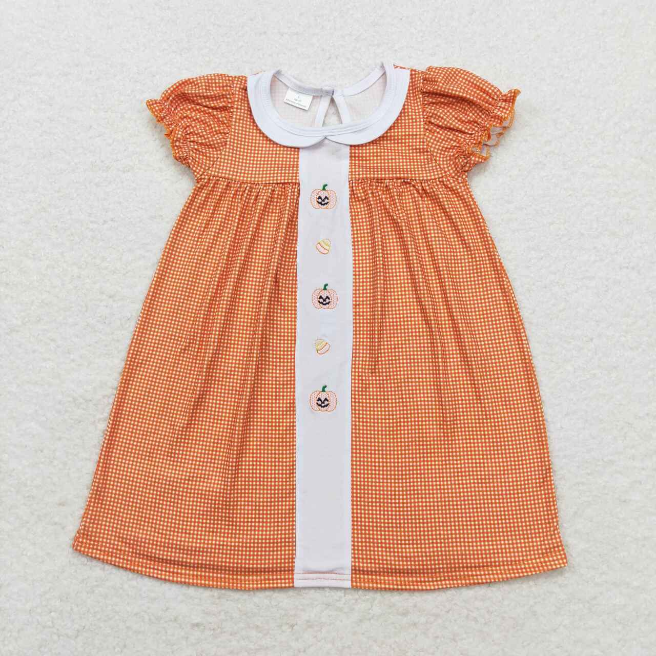 Pumpkin Candy Embroidery Plaid Print Sister Halloween Matching Clothes