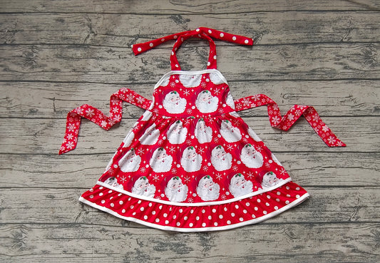(Pre-order)GSD1345 Santa Red Dots Print Girls Knee Length Christmas Dress