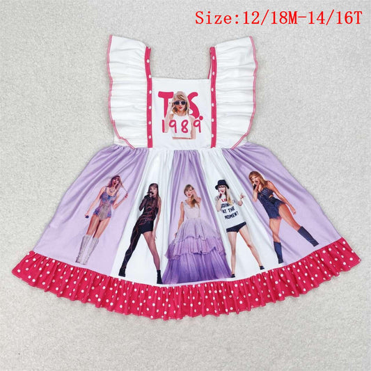 GSD1349  Singer Swiftie Hotpink Dots Print Girls Knee Length Dress