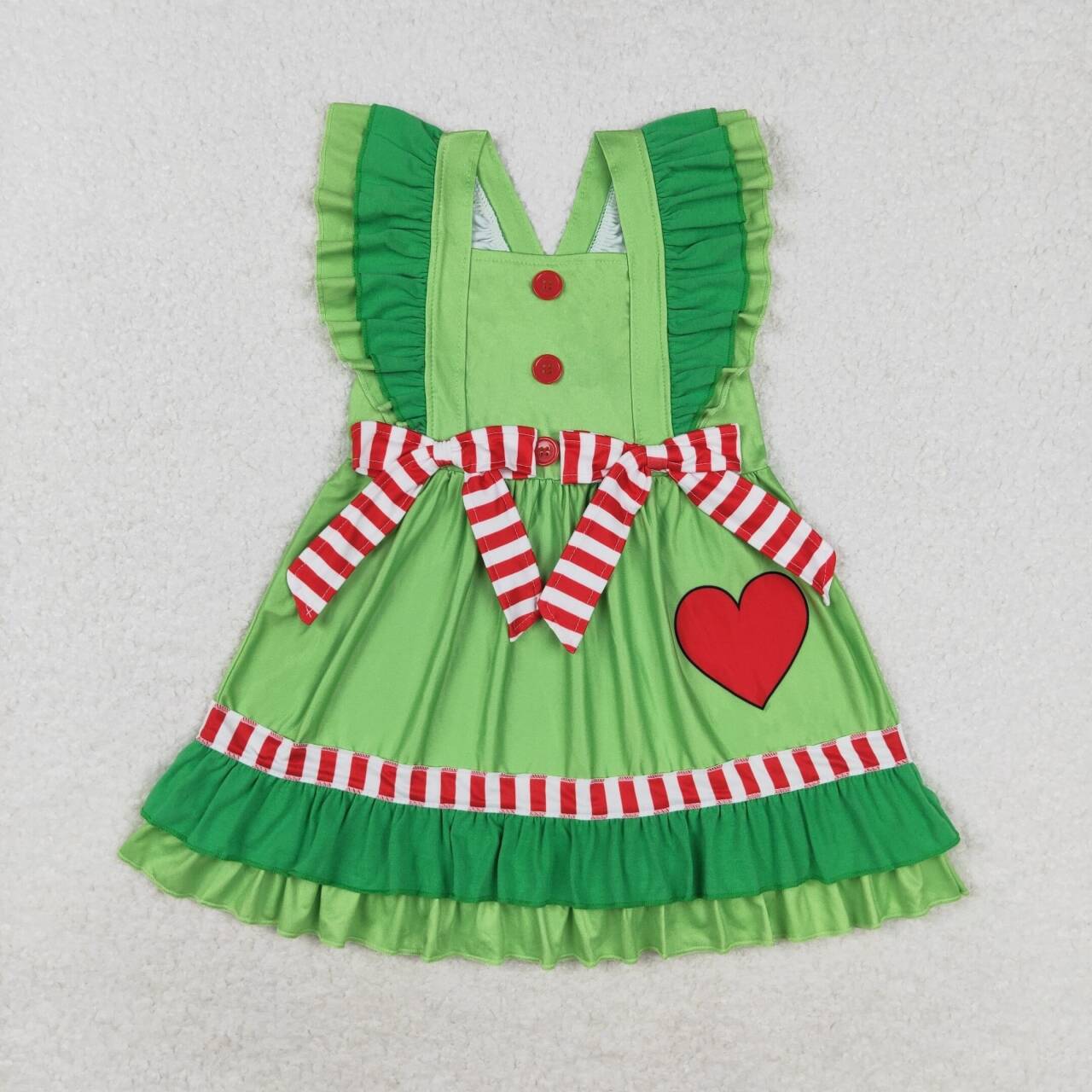 GSD1356 Heart Green Print Girls Knee Length Christmas Dress