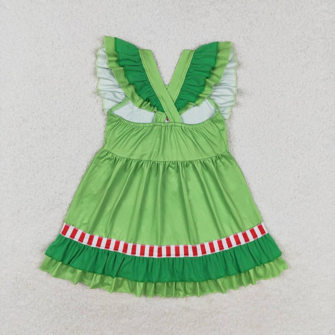 GSD1356 Heart Green Print Girls Knee Length Christmas Dress