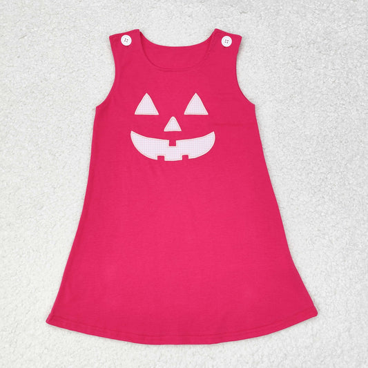 GSD1361 Pink Halloween Ghost Face Embroidery Girls Knee Length Halloween Dress