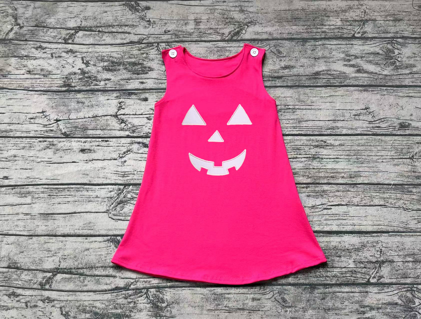 (Pre-order)GSD1361 Pink Halloween Ghost Face Print Girls Knee Length Halloween Dress