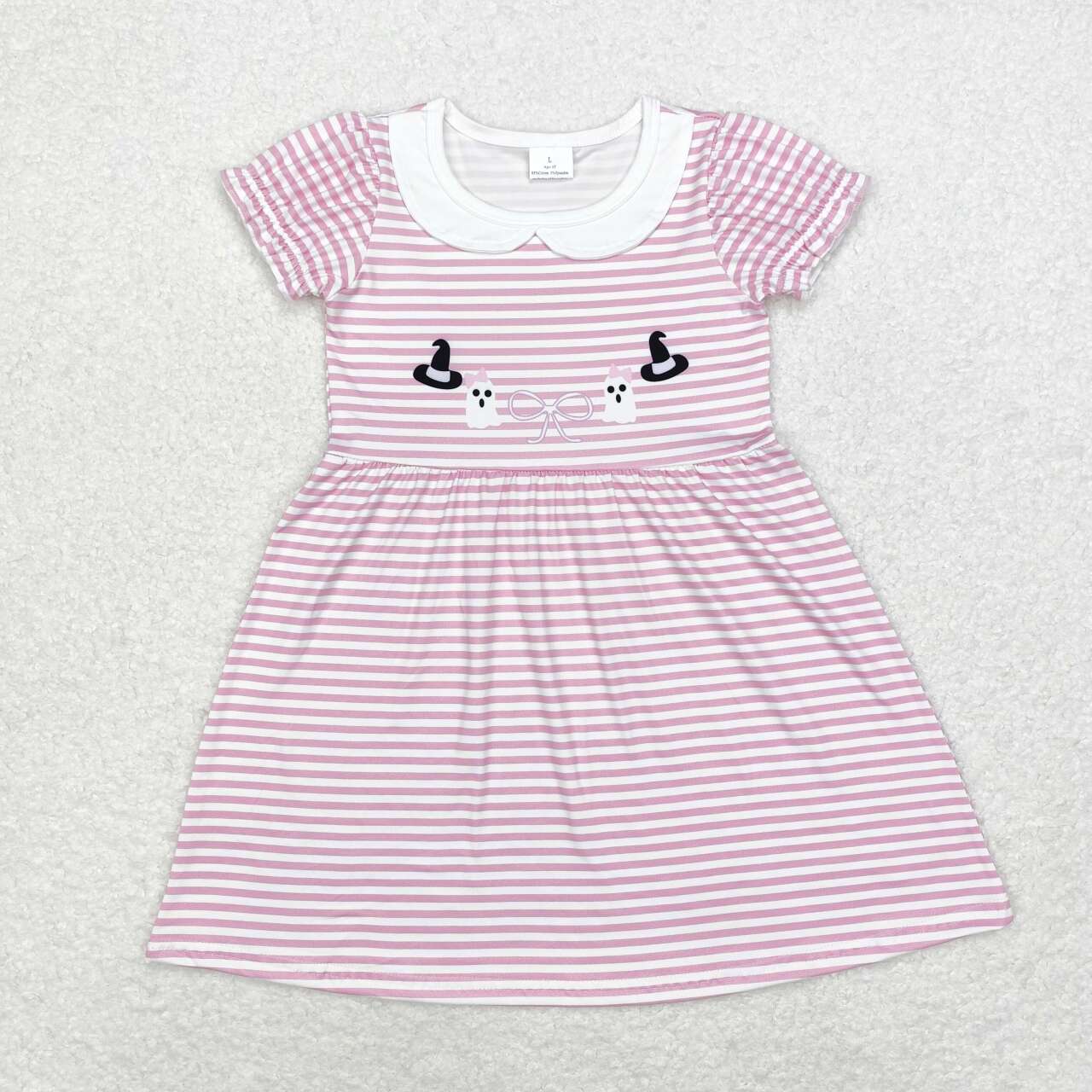 GSD1362 Ghost Pink Stripes Print Girls Knee Length Halloween Dress