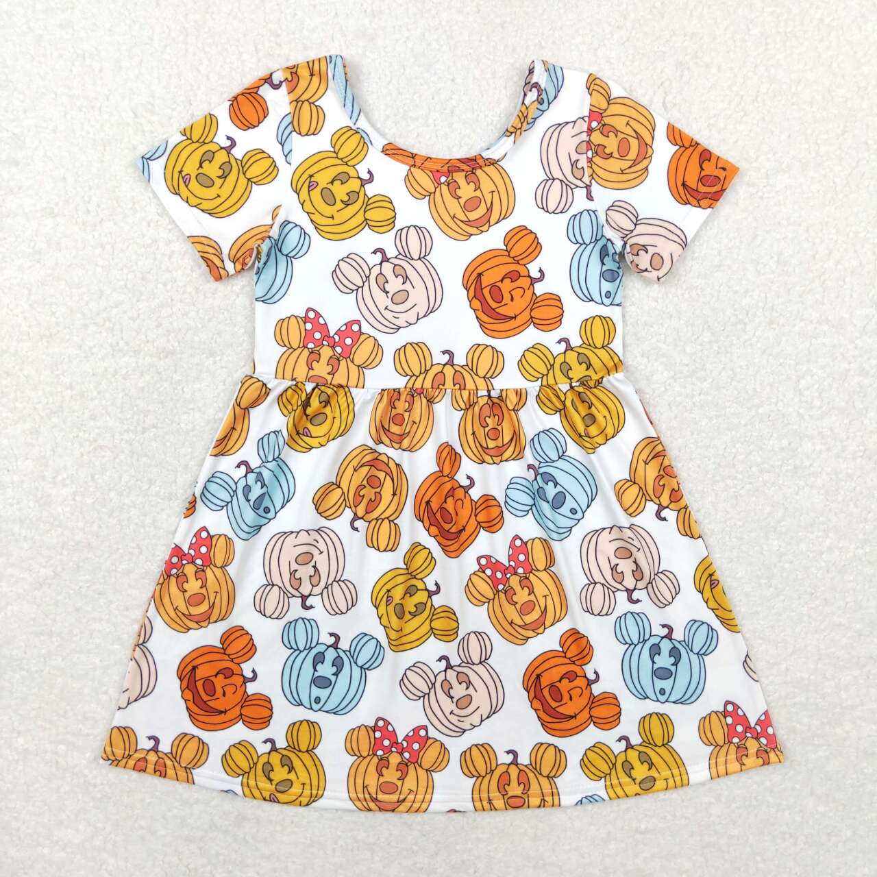 GSD1367 Cartoon Mouse Pumpkin Print Girls Knee Length Fall Dress