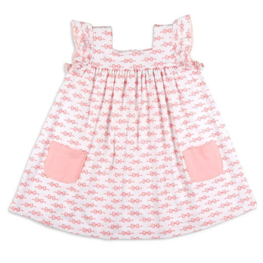 (Pre-order)GSD1371 Pink Bows Print Pockets Girls Knee Length Summer Dress