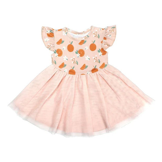 (Pre-order)GSD1373 Orange Print Girls Knee Length Tulle Dress