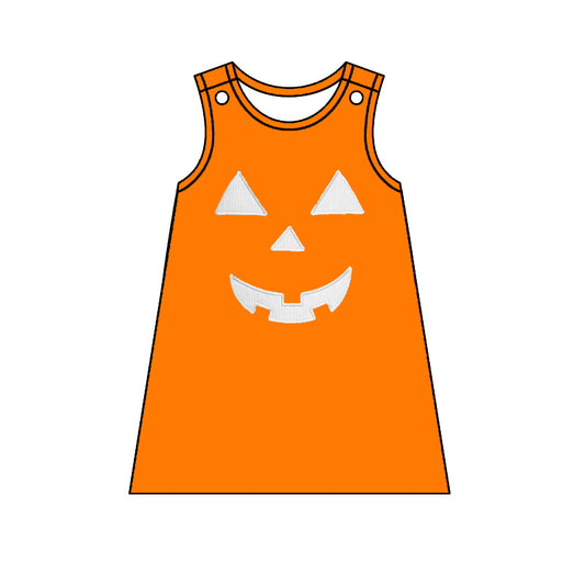 (Pre-order)GSD1376 Orange Halloween Ghost Face Print Girls Knee Length Halloween Dress