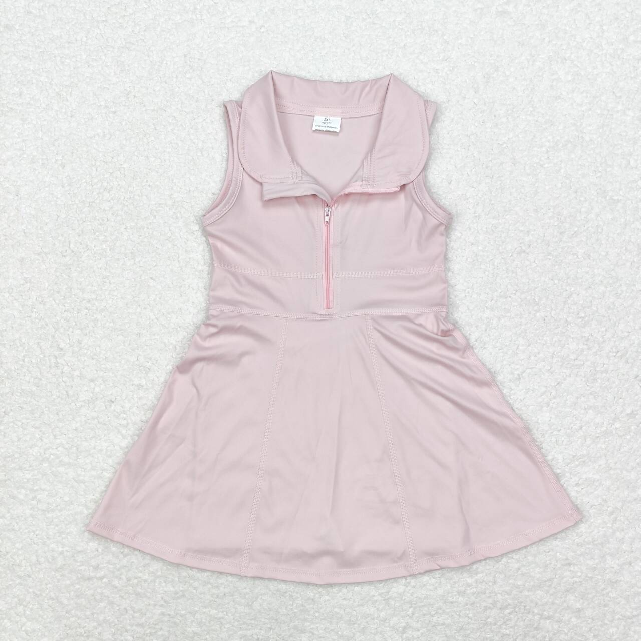 GSD1378 Pink Color Girls Knee Length Zipper Athletic Dress