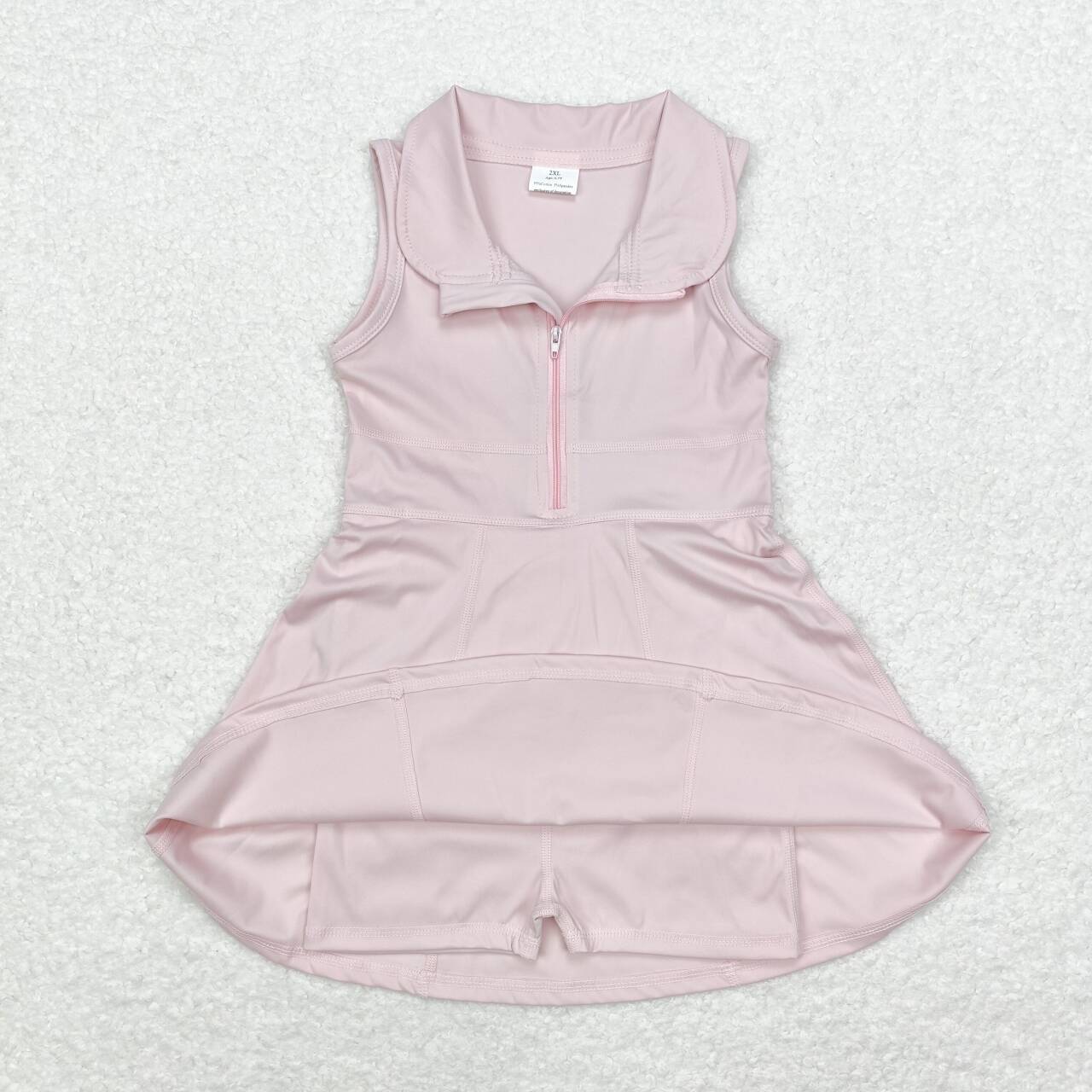 GSD1378 Pink Color Girls Knee Length Zipper Athletic Dress