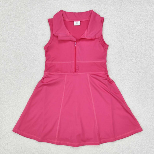 GSD1379 Hotpink Color Girls Knee Length Zipper Athletic Dress