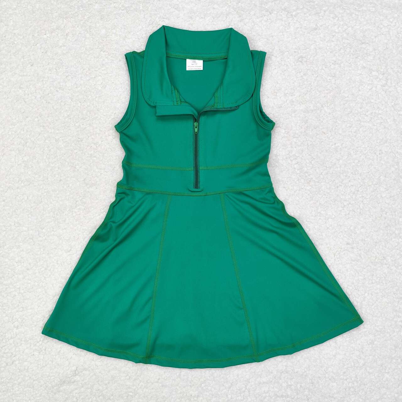 GSD1380 Green Color Girls Knee Length Zipper Athletic Dress