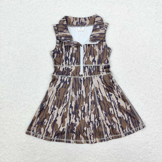 GSD1383 Camo Print Girls Knee Length Zipper Athletic Dress