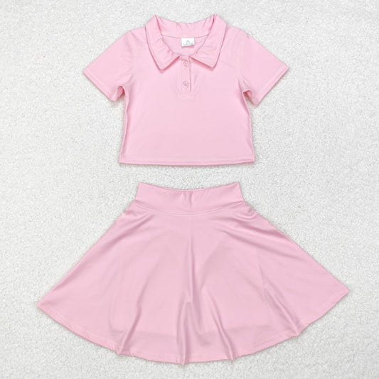 GSD1393 Pink Color Skirts Girls Active Wear Athletic Clothes Set