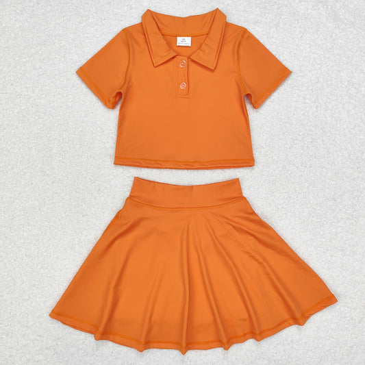 GSD1394 Orange Color Skirts Girls Active Wear Athletic Clothes Set