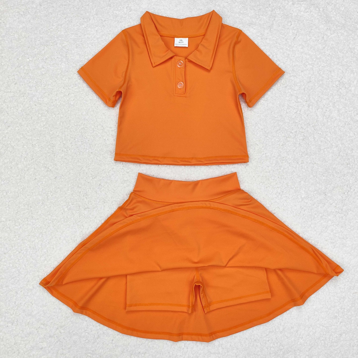 GSD1394 Orange Color Skirts Girls Active Wear Athletic Clothes Set