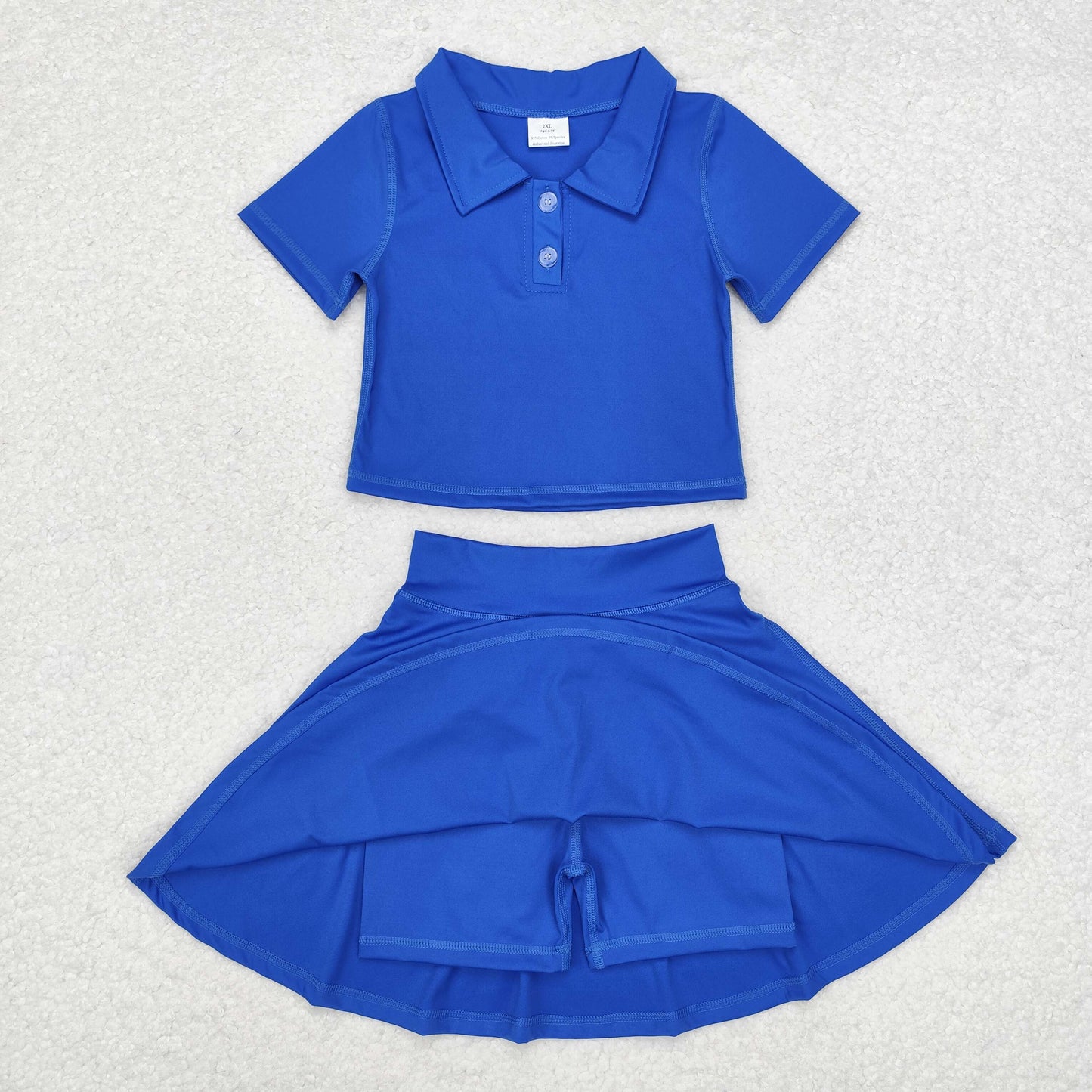 GSD1396 Blue Color Polo Top Skirts Active Wear Girls Athletic Clothes Set