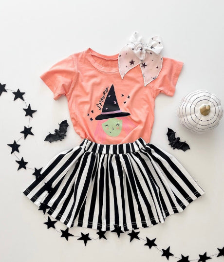 (Pre-order)GSD1406 Spooky Witch Top Stripes Skirts Girls Halloween Clothes Set