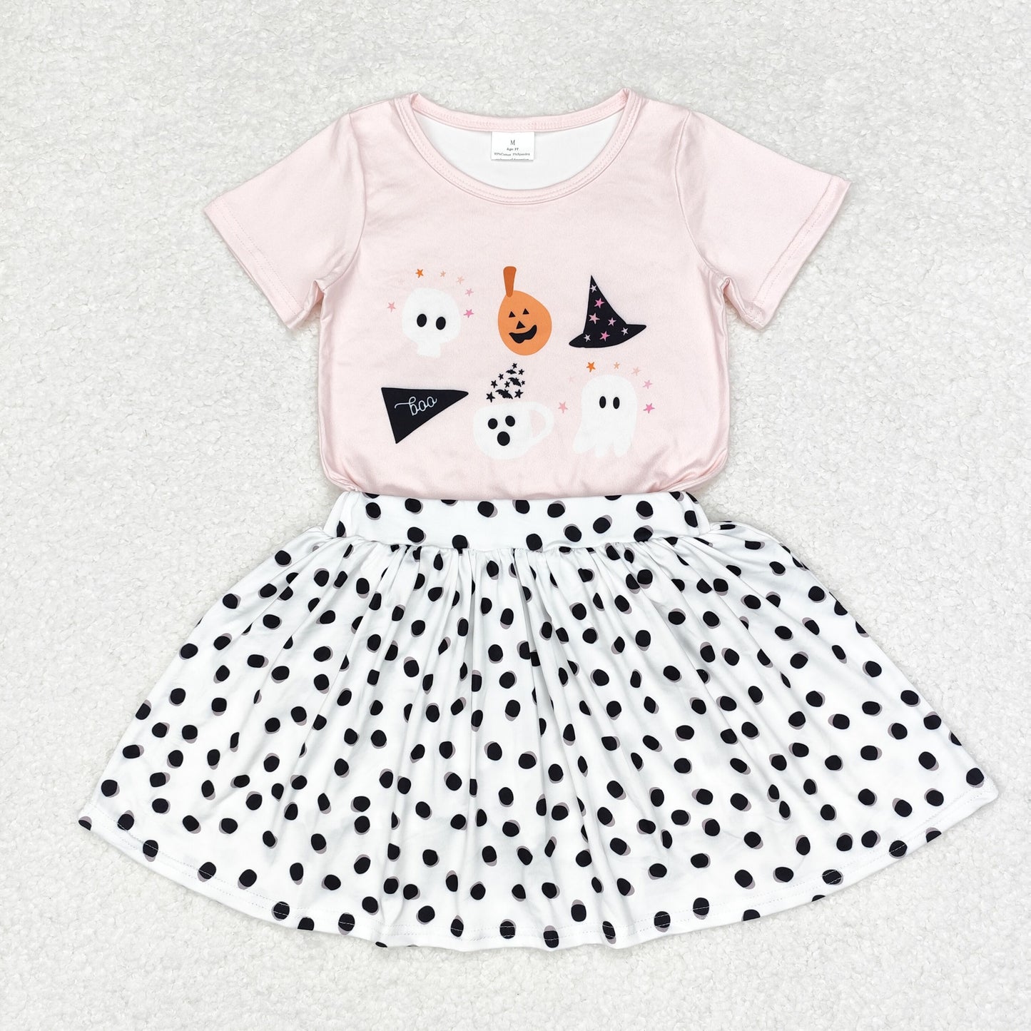 GSD1407 Pumpkin Ghost Top Dots Skirts Girls Halloween Clothes Set