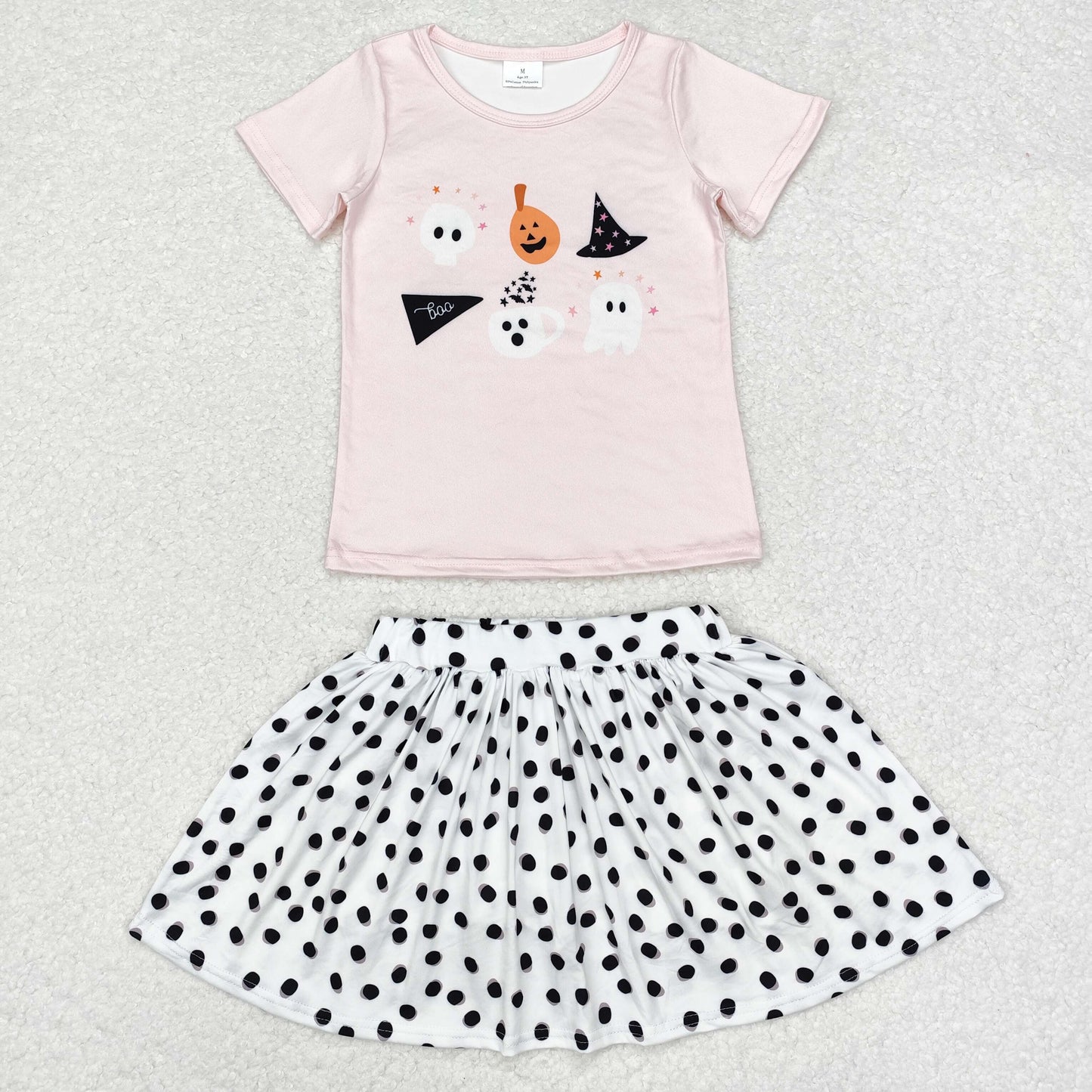 GSD1407 Pumpkin Ghost Top Dots Skirts Girls Halloween Clothes Set