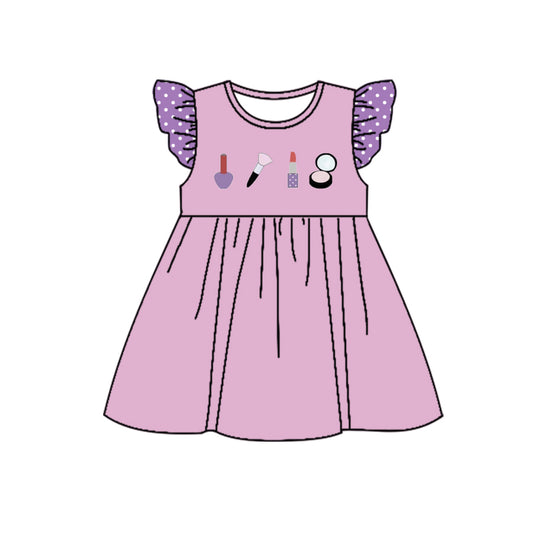 (Pre-order)GSD1413 Lavender Lipstick Print Girls Knee Length Dress