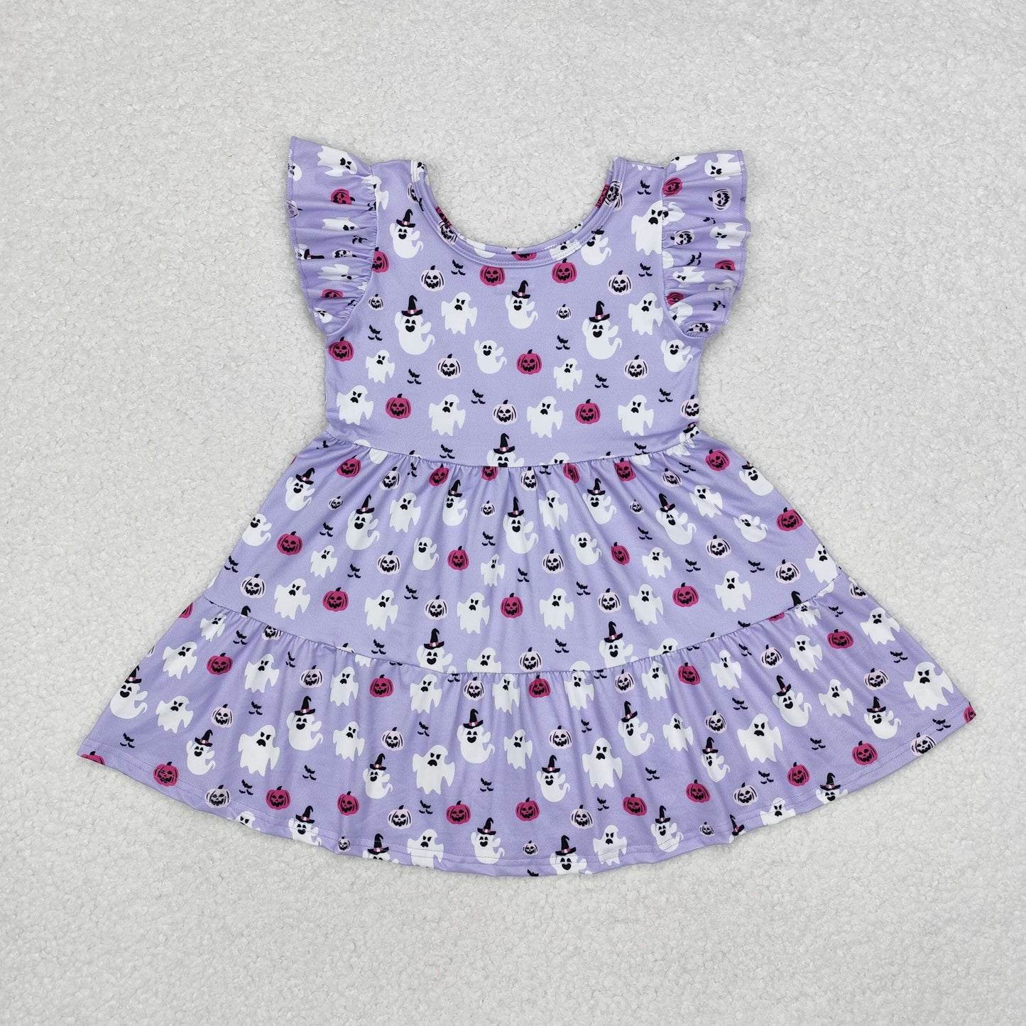 GSD1425 Ghost Pumpkin Print Girls Knee Length Halloween Dress