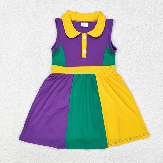 GSD1434 Yellow Purple Green Colors Girls Mardi Gras Athletic Knee Length Dress