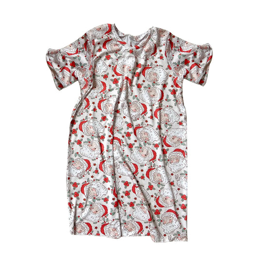 (Pre-order)GSD1441 Santa Holly Print Girls Christmas Knee Length Dress