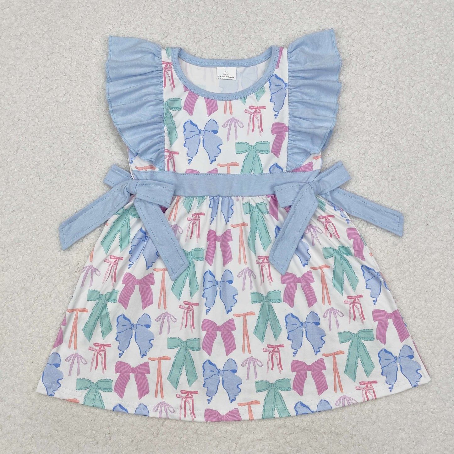 GSD1449 Colorful Bows Print Girls Summer Knee Length Dress