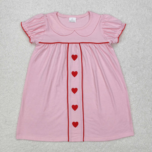 GSD1453 Heart Embroidery Pink Girls Valentine's Day Knee Length Dress