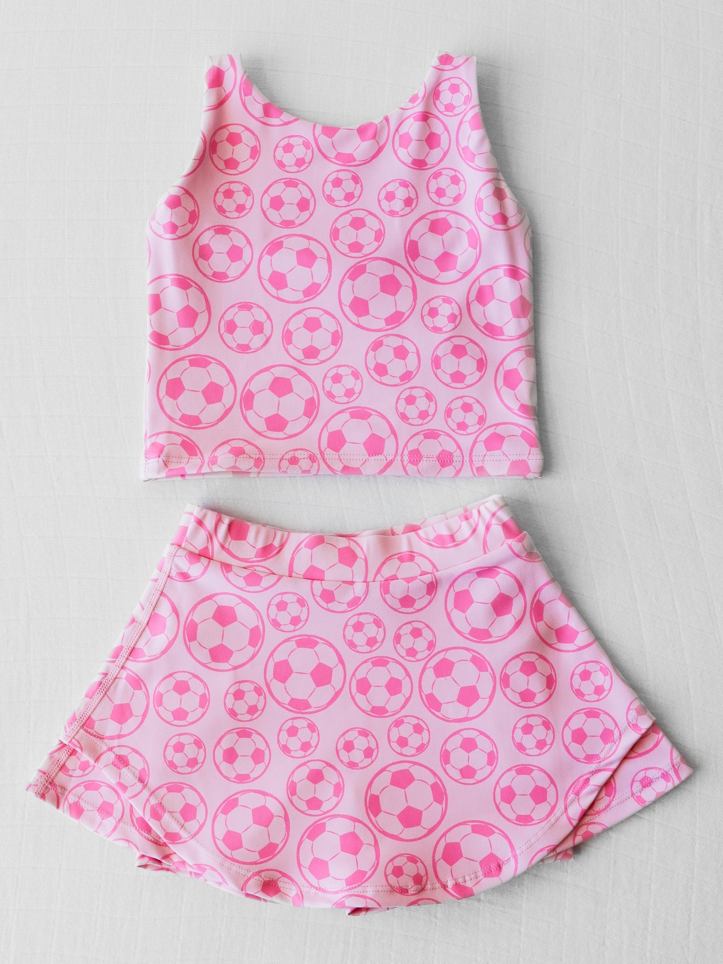 (Pre-order)GSD1468  Soccer Pink Print Skirts With Shorts Girls Summer Athletic Clothes Set