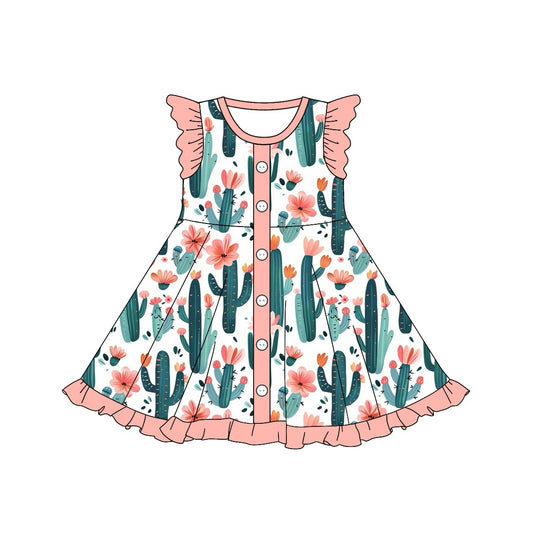 (Pre-order)GSD1471 Cactus Flowers Print Girls Summer Knee Length Dress