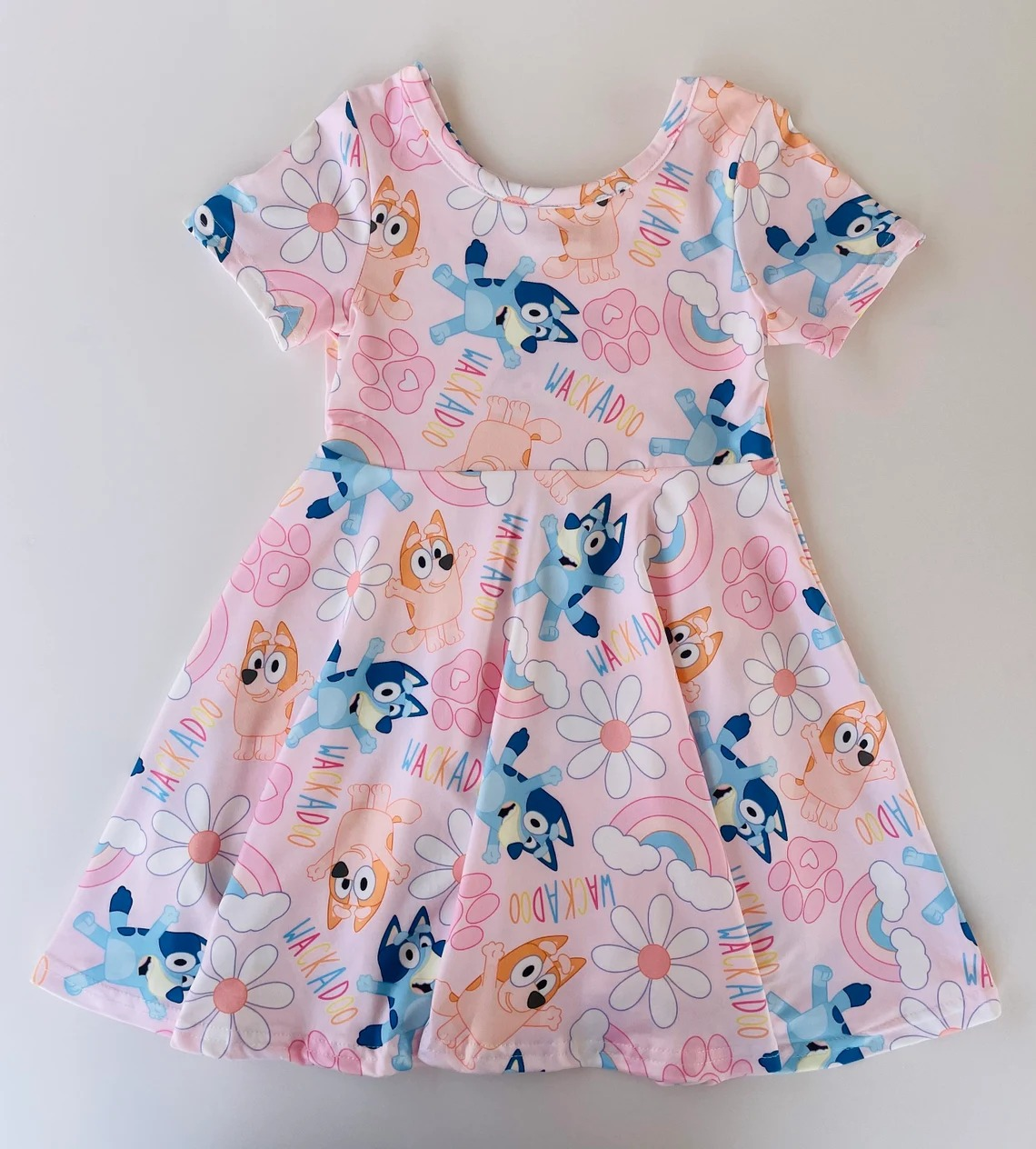 (Pre-order)GSD1486 Cartoon Dog Flowers Print Girls Summer Knee Length Dress