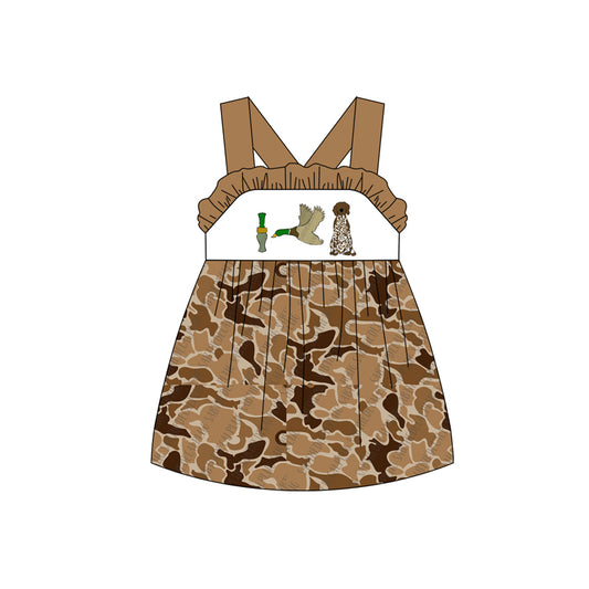 (Pre-order)GSD1518 Duck Dog Camo Print Girls Summer Knee Length Dress