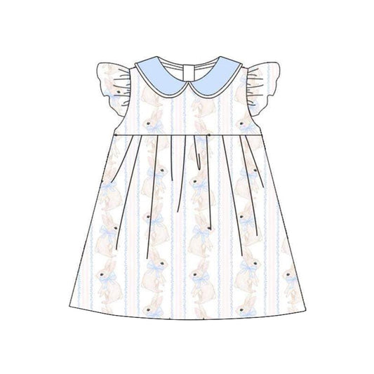 (Pre-order)GSD1521 Bunny Bows Print Girls Easter Knee Length Dress