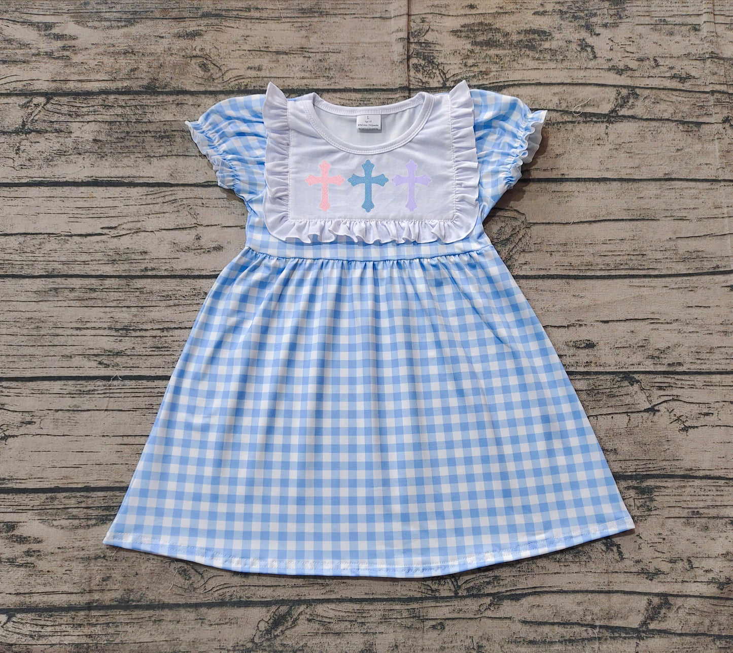 (Pre-order)GSD1522 Cross Plaid Print Girls Easter Knee Length Dress