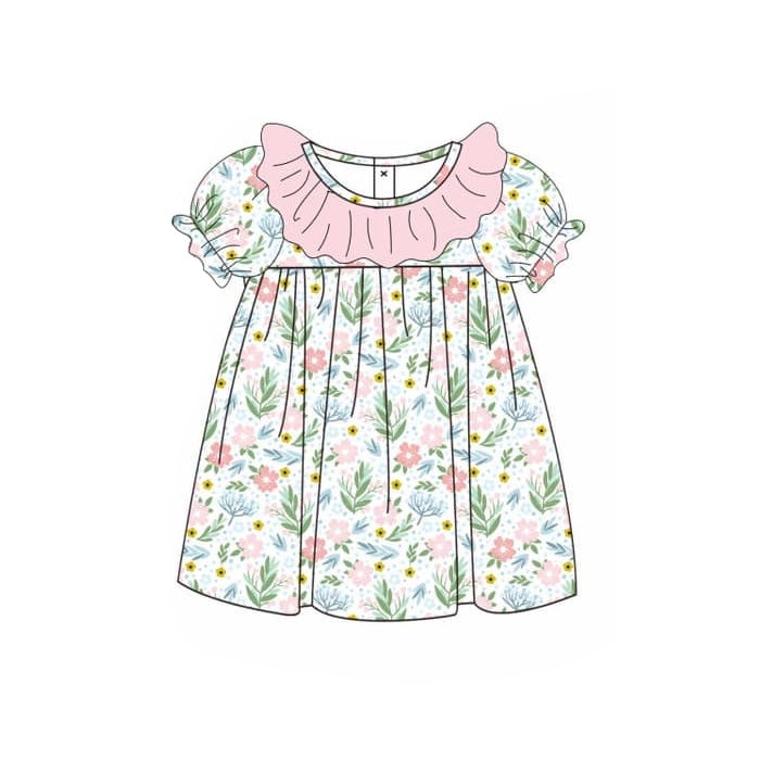 (Pre-order)GSD1524 Flowers Print Girls Knee Length Dress