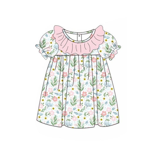 (Pre-order)GSD1524 Flowers Print Girls Knee Length Dress
